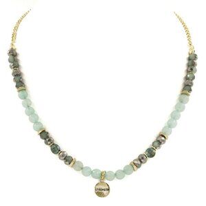 TRENDING FASHION Green Semi-Precious Mineral Stone Bead Goldtone Necklace NWT